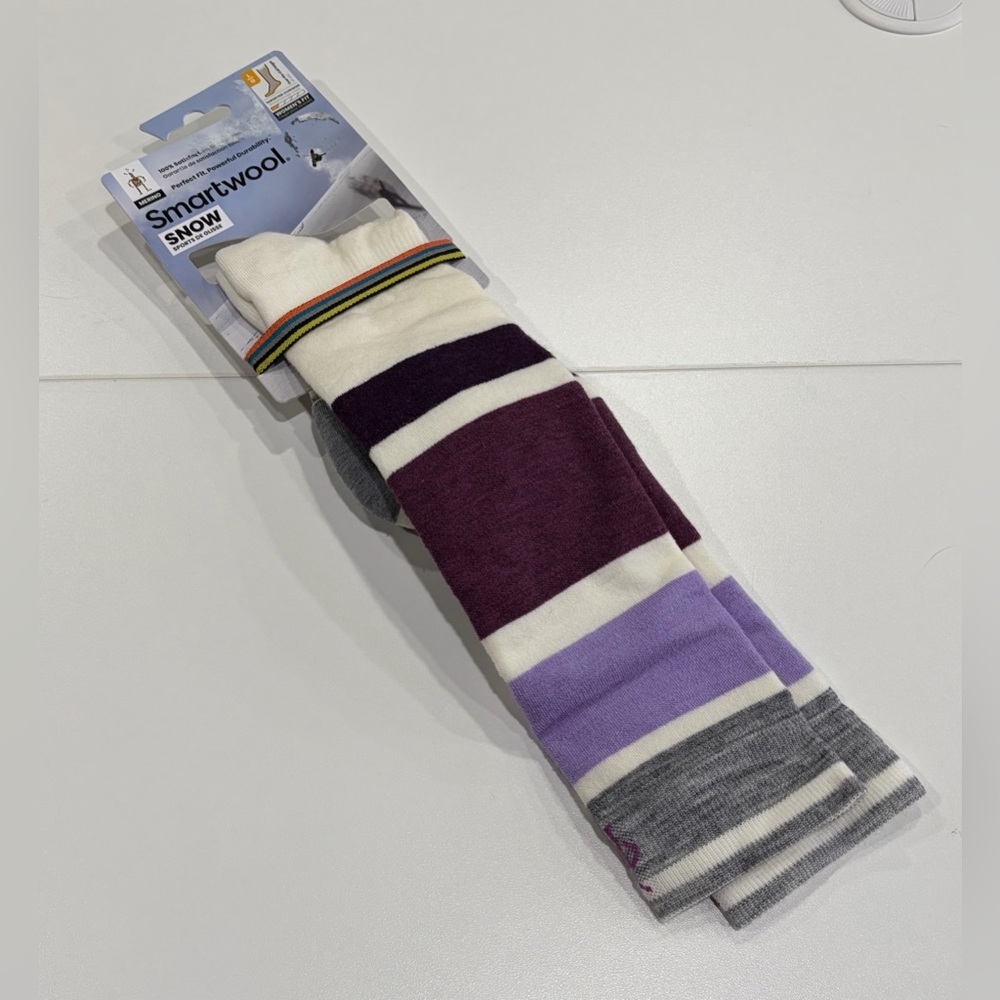 Smartwool Women's Large Snowboard OTC Socks Targeted Cushion White Purple NWT
